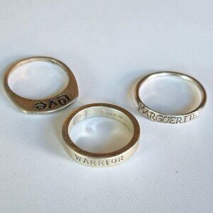 Sterling Silver 925 Inspirational Band Ring Set of 3 Love Warrior Sizes 7-8